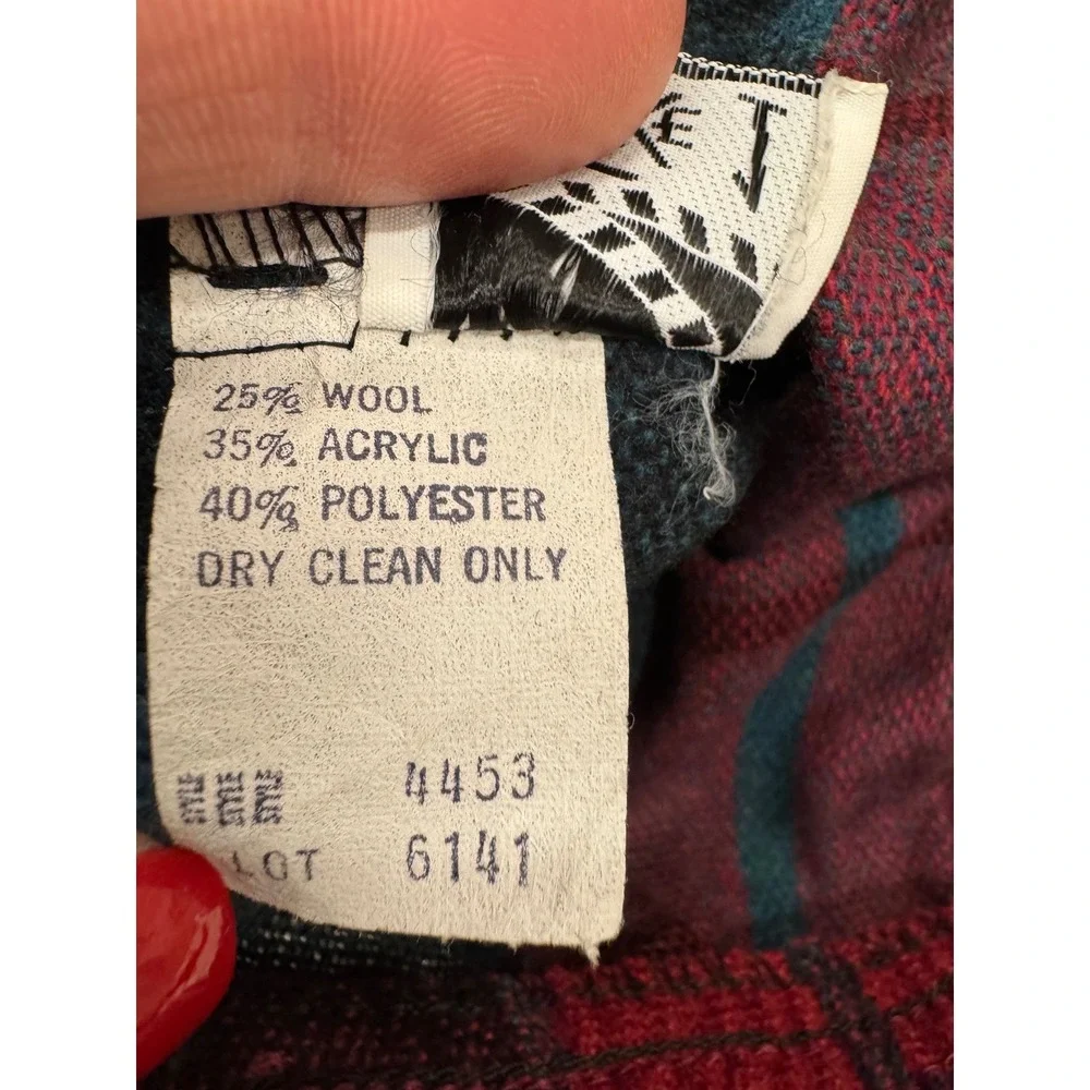 Vintage Plaid Midi Skirt Tie Waist Pockets Wool Blend Red Teal Black Boho Sz S/M